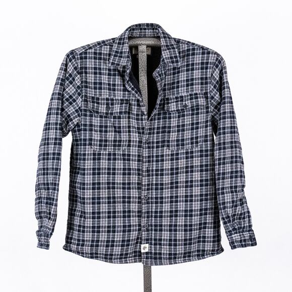 Boston Traders Men's Sherpa Lined Flannel Shacket Jacket Size MEDIUM Blue Plaid - Picture 2 of 5